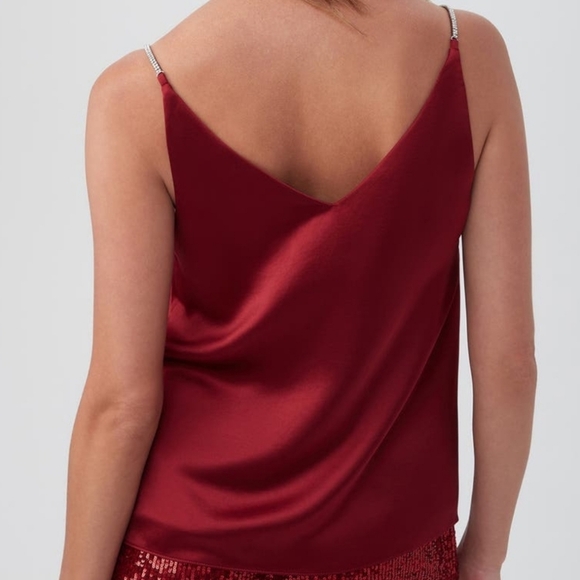 NWOT Trina Turk Dark Red Rhinestone Strap Sella Satin Camisole Tank Sz Small - Picture 9 of 9